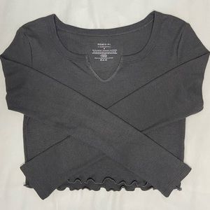 Dark Grey Cropped Long Sleeve Top